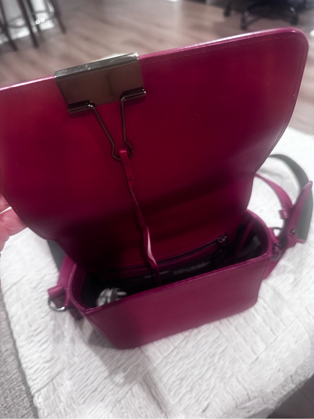 Women's Leather Crossbody Bag in Deep Berry - Picture 3 of 3